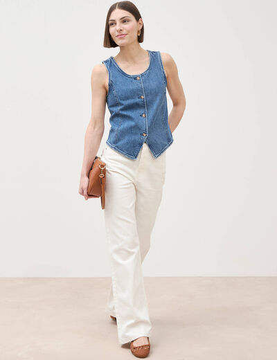 Gilet en jeans sans manches col rond denim used femme
