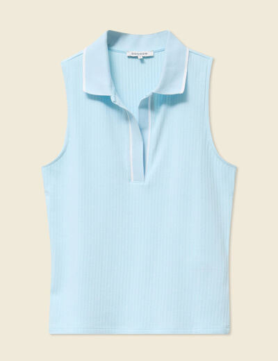 Polo sans manches bleu pastel femme