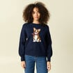 Pull col rond manches longues bleu marine femme