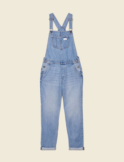 Salopette droite en jean denim used femme