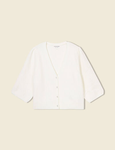 Gilet boutonné à manches 3/4 ecru femme