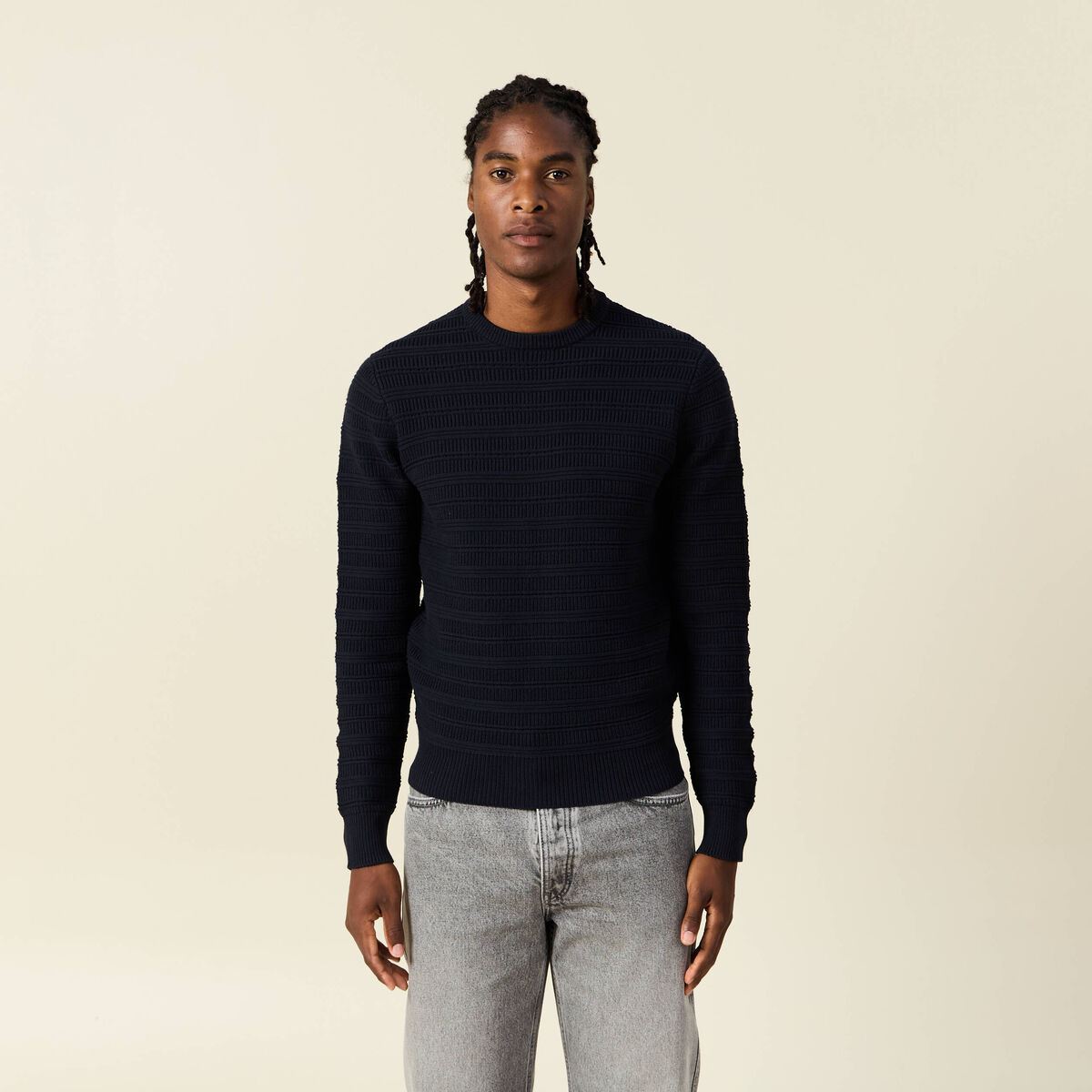 Pull manches longues bleu marine homme