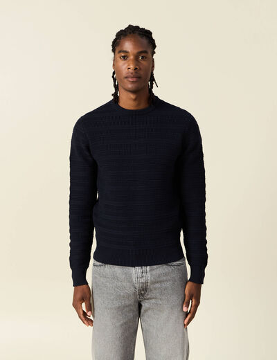 Pull manches longues bleu marine homme