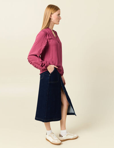 Blouse manches longues volants vieux rose femme