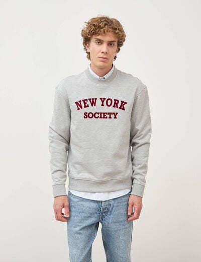 Sweat droit col rond manches longues gris clair homme