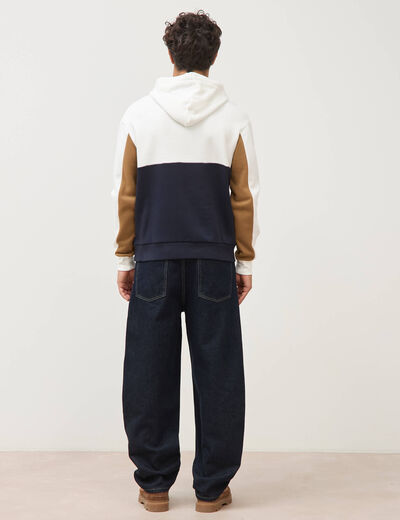 Sweat &agrave; capuche manches longues ecru homme