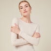 T-shirt cintr&eacute; manches longues col rond beige femme