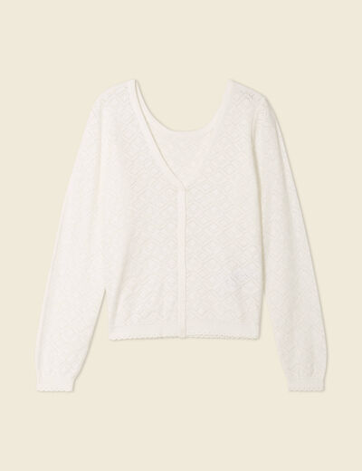 Gilet manches longues ajouré ecru femme