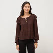 Blouse droite manches longues col rond marron chocolat femme