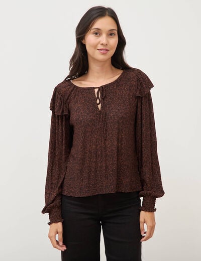 Blouse droite manches longues col rond marron chocolat femme