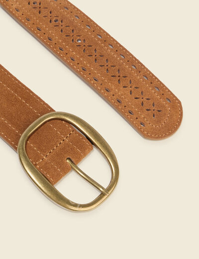 Ceinture large en cuir marron femme