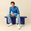 Pull fin col rond manches longues bleu fonc&eacute; homme