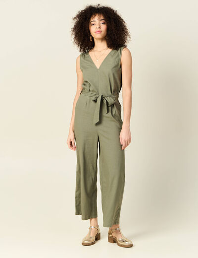 Combinaison salopette fines bretelles vert kaki femme