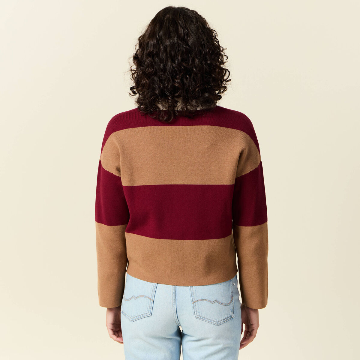 Pull manches longues col polo rouge femme