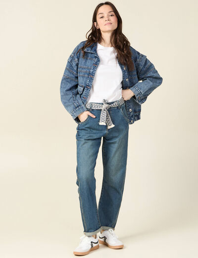 Jeans boyfriend ceinturé denim dirty femme