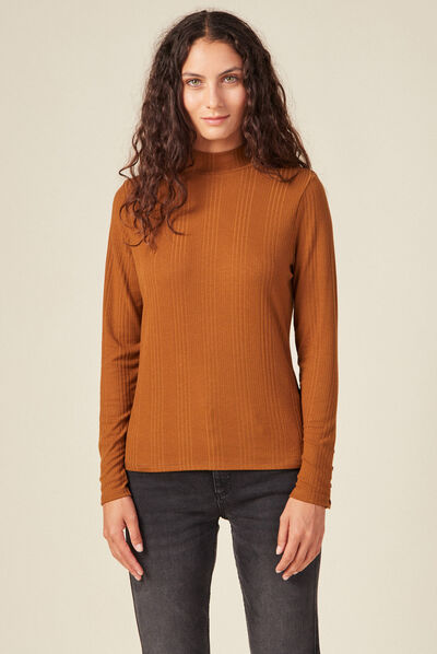 T-shirt manches longues marron femme