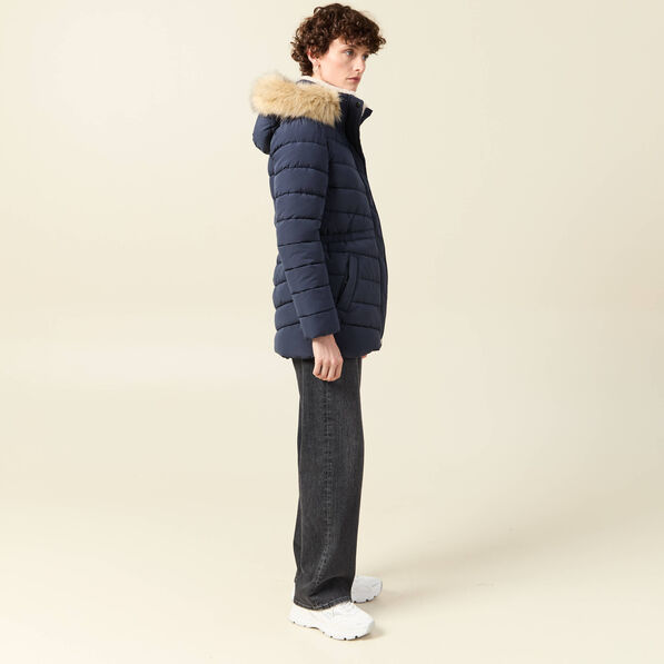 doudoune a capuche fourrure bleu fonce femme Doudoune à capuche fourrure bleu foncé femme