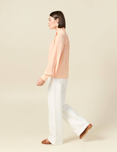 Chemise manches longues col montant rose champagne femme