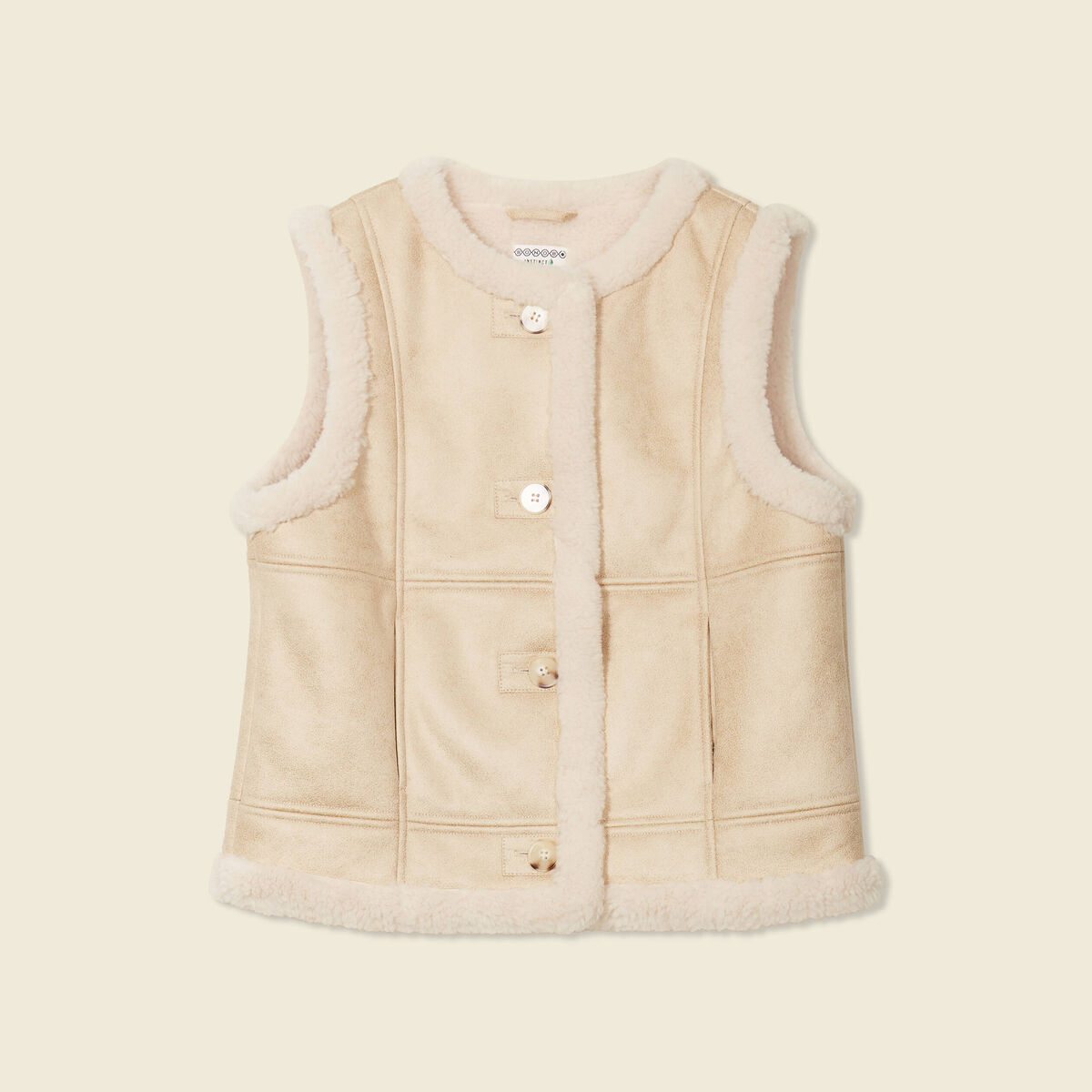 Veste su&eacute;dine sans manches creme femme