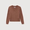 Pull droit col v manches longues marron clair femme