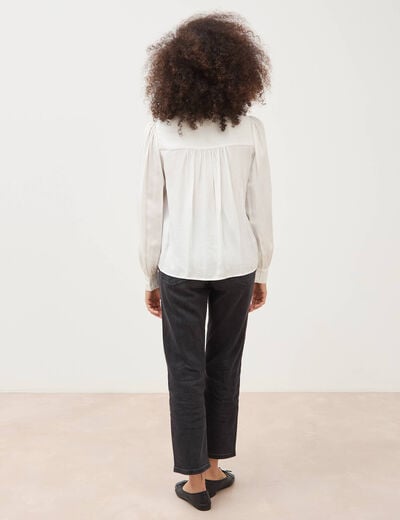 Blouse ajour&eacute;e col rond manches longues ecru femme