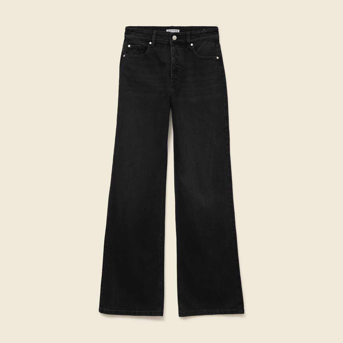 Jeans large taille haute denim noir femme