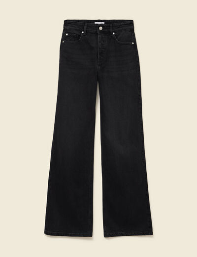 Jeans large taille haute denim noir femme