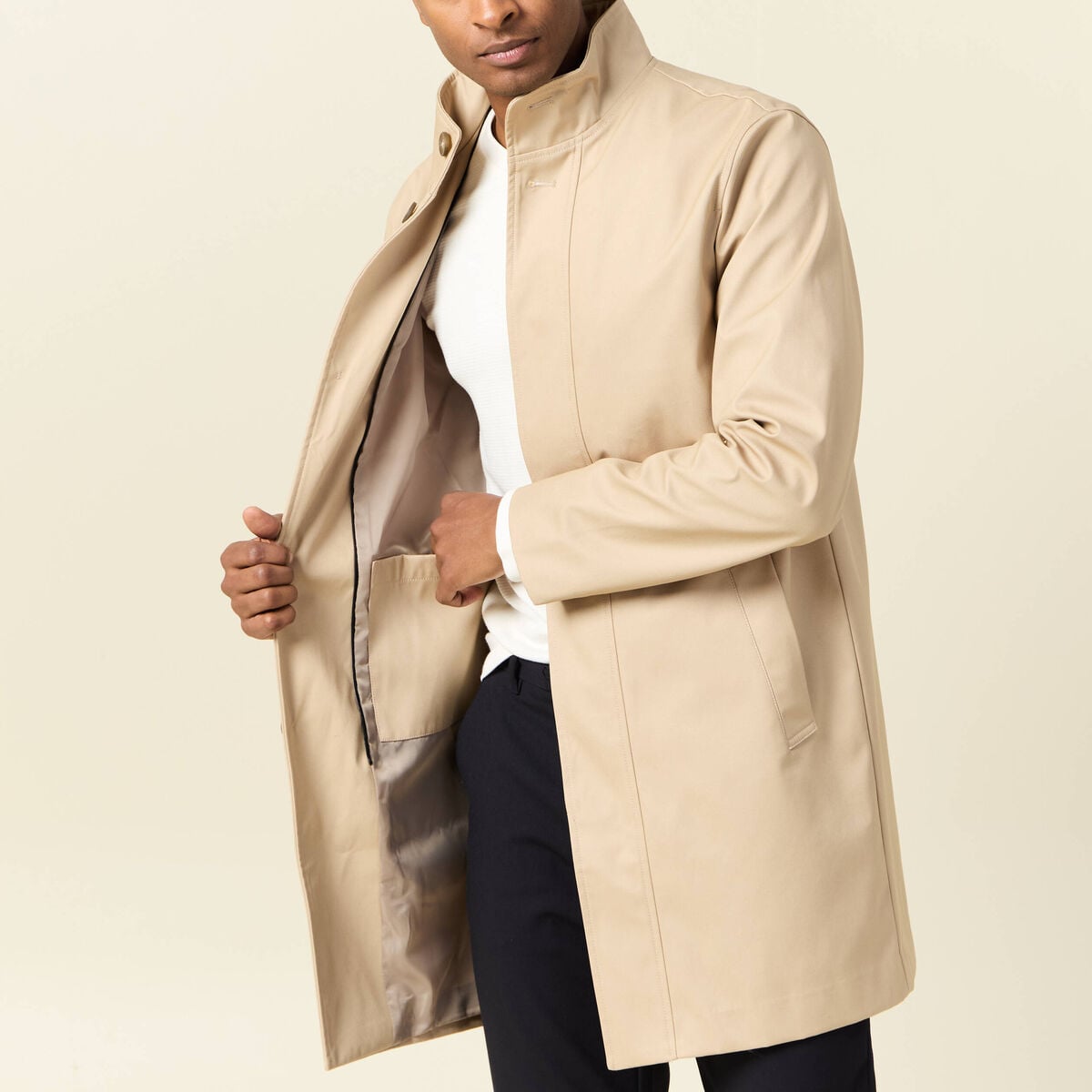 Trench mi-long col montant beige homme
