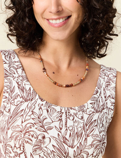 Collier avec perles orange foncé femme