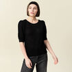Pull manches courtes ajour&eacute; noir femme