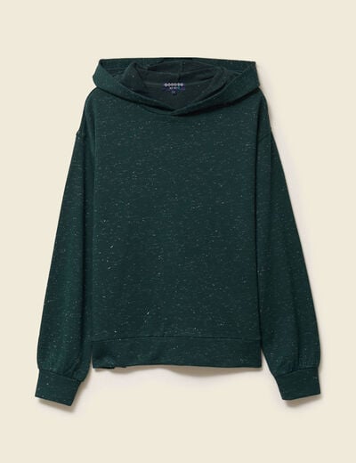 Sweat &agrave; capuche manches longues vert fonc&eacute; femme