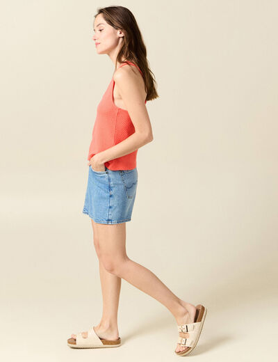 Débardeur bretelles larges rouge corail femme