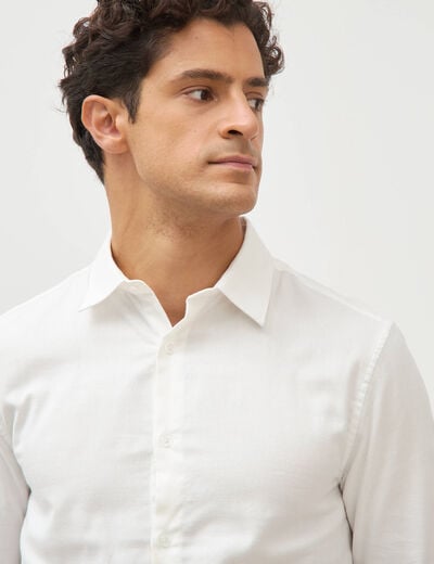Chemise droite en coton manches longues ecru homme