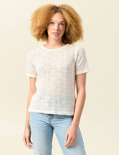 T-shirt manches courtes ivoire femme