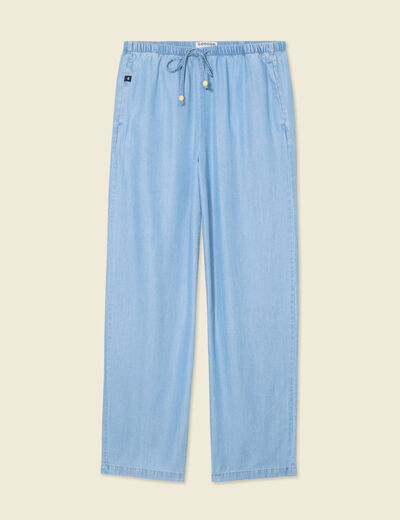Pantalon jogger droit denim bleach femme