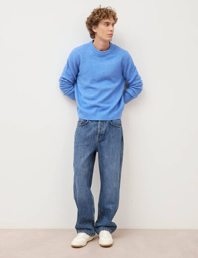 Pull manches longues col rond bleu violet homme