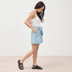 Short taille haute en jeans denim bleach femme