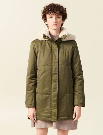 Parka droite à capuche vert kaki femme