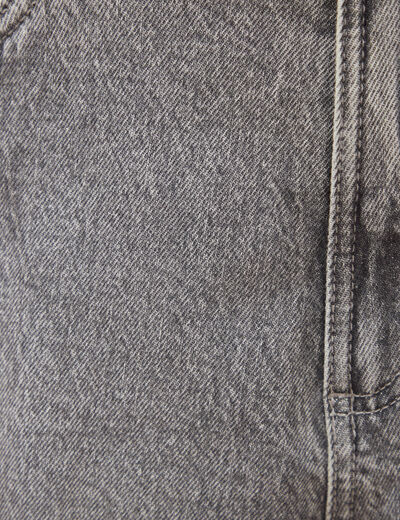 Bermuda jeans large taille haute denim snow gris femme