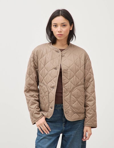 Veste oversize manches longues doubl&eacute;e taupe femme