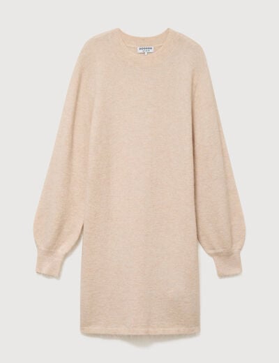 Robe droite courte manches longues creme femme