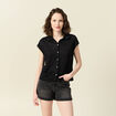Polo en lin manches courtes noir femme