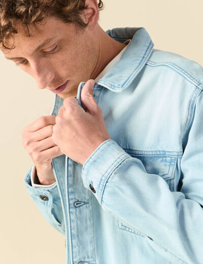 Veste droite en jean denim bleach homme