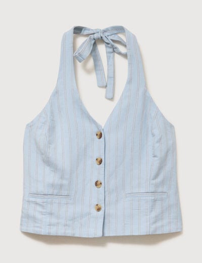 Gilet sans manches col v bleu ciel femme