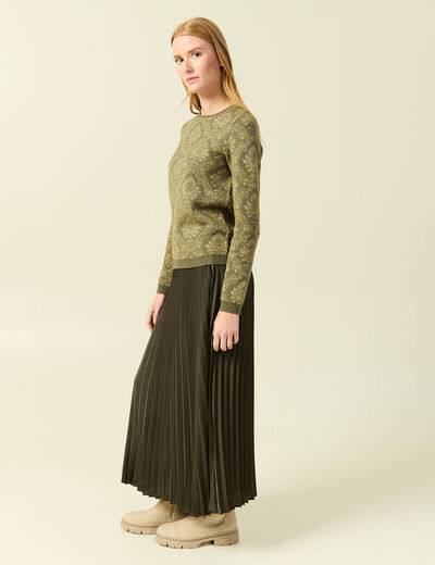 Pull manches longues col rond vert kaki femme