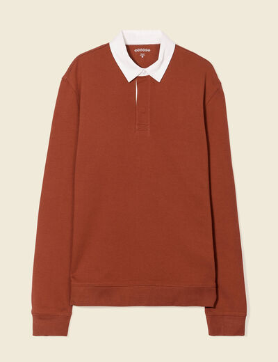 Sweat manches longues col polo marron cognac homme