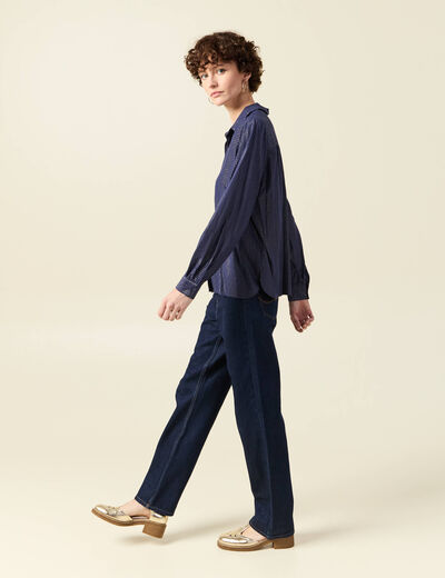 Chemise manches longues fluide bleu marine femme