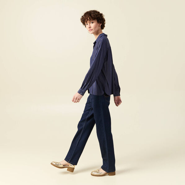 Chemise manches longues fluide bleu marine femme