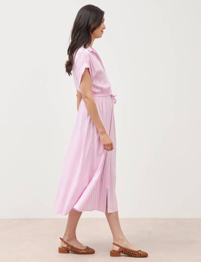Robe longue &eacute;vas&eacute;e ceintur&eacute;e rose femme