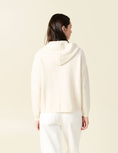 Pull &agrave; capuche zipp&eacute; creme femme